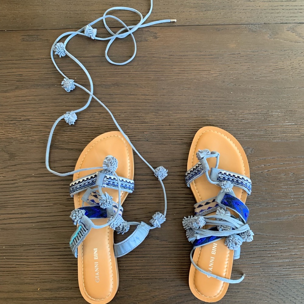 blue wrap sandals